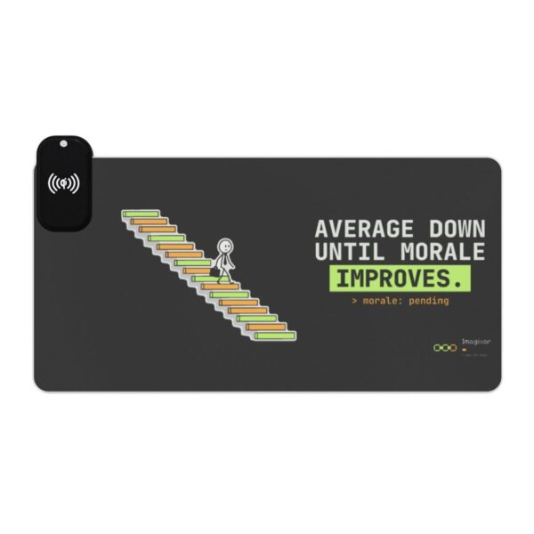 Average Down Until Morale Improves LED Desk Mat with Wireless Charger, Funny Crypto Trader RGB Mouse Pad, Investor Gift, 6 Sizes Average Down Until Morale Improves LED Desk Mat with Wireless Charger, Funny Crypto Trader RGB Mouse Pad, Investor Gift, 6 Sizes