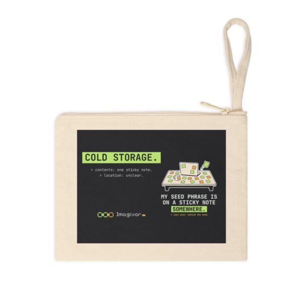 Cold Storage Zipper Pouch, Funny Crypto Seed Phrase Sticky Note Joke, Tech Accessory Pouch, Trader Gift, Cable Bag, Investor Gift Cold Storage Zipper Pouch, Funny Crypto Seed Phrase Sticky Note Joke, Tech Accessory Pouch, Trader Gift, Cable Bag, Investor Gift