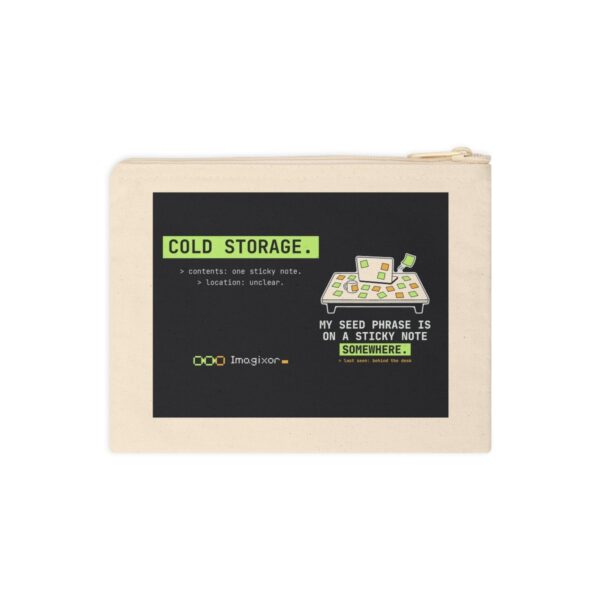 Cold Storage Zipper Pouch, Funny Crypto Seed Phrase Sticky Note Joke, Tech Accessory Pouch, Trader Gift, Cable Bag, Investor Gift Cold Storage Zipper Pouch, Funny Crypto Seed Phrase Sticky Note Joke, Tech Accessory Pouch, Trader Gift, Cable Bag, Investor Gift