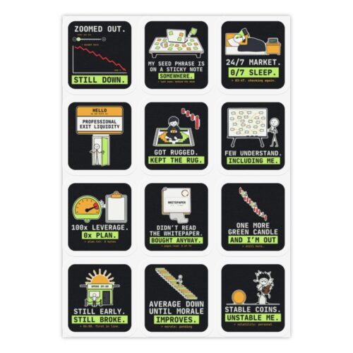 Crypto Meme Sticker Sheet, Degen Sticker Pack of 12 Funny Trader Stickers, Kiss-Cut Laptop Stickers, Investor Gift, Market Humor Crypto Meme Sticker Sheet, Degen Sticker Pack of 12 Funny Trader Stickers, Kiss-Cut Laptop Stickers, Investor Gift, Market Humor