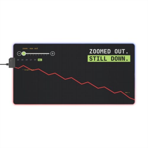 Zoomed Out. Still Down. LED Desk Mat, Funny Crypto Trader RGB Gaming Mouse Pad, Red Chart Desk Pad, Investor Gift, 4 Sizes